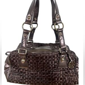The Sak Basket Weave Metallic Bronze Brown Shoulder Bag Purse Gold Hardware